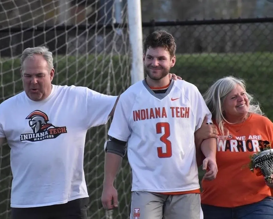 Sam Anderson in his Indiana Tech jersey, walking off the field